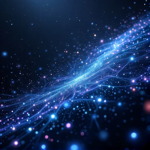 Abstract visualization of exponential state growth: a three-dimensional field of glowing points branching outward, representing combinatorial explosion without any numbers or labels