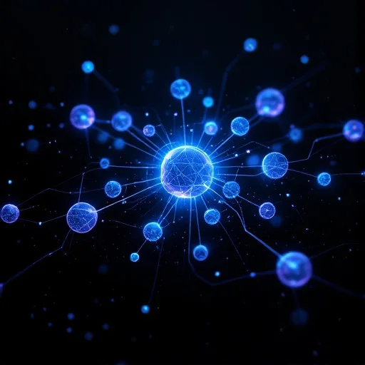 Several elementary particles floating in space. The electrical interaction between them is synonymous with mutual influence