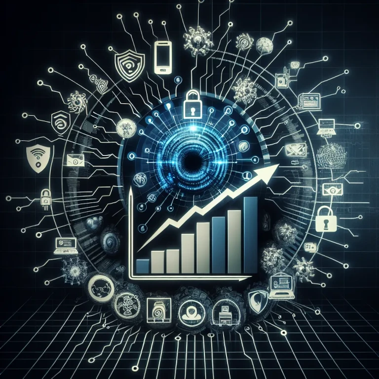 A visual representation showing the rise of cyber threats correlating with increased technological dependency.