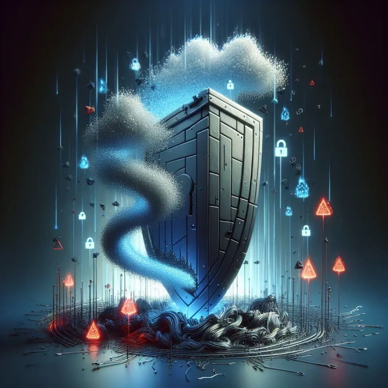 Illustration showing a shield protecting corporate data from incoming cyber threats, symbolizing security testing.