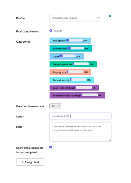 Screenshot presenting the first step of the process, which is selecting the appropriate candidate profile and setting additional options.