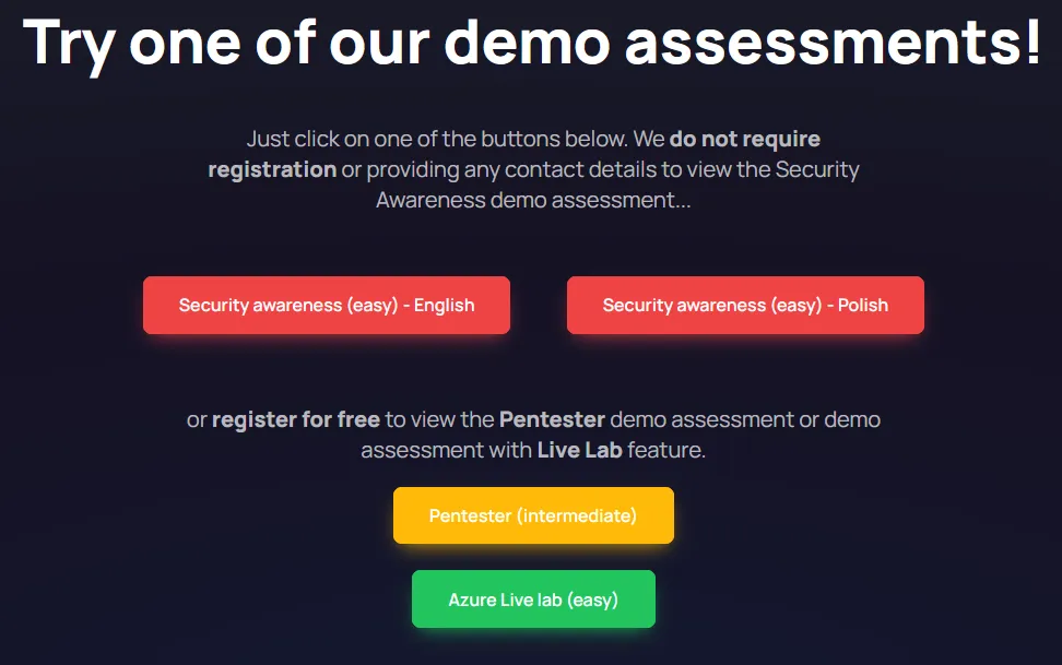 Part of CP.center web application where demo assessments are available